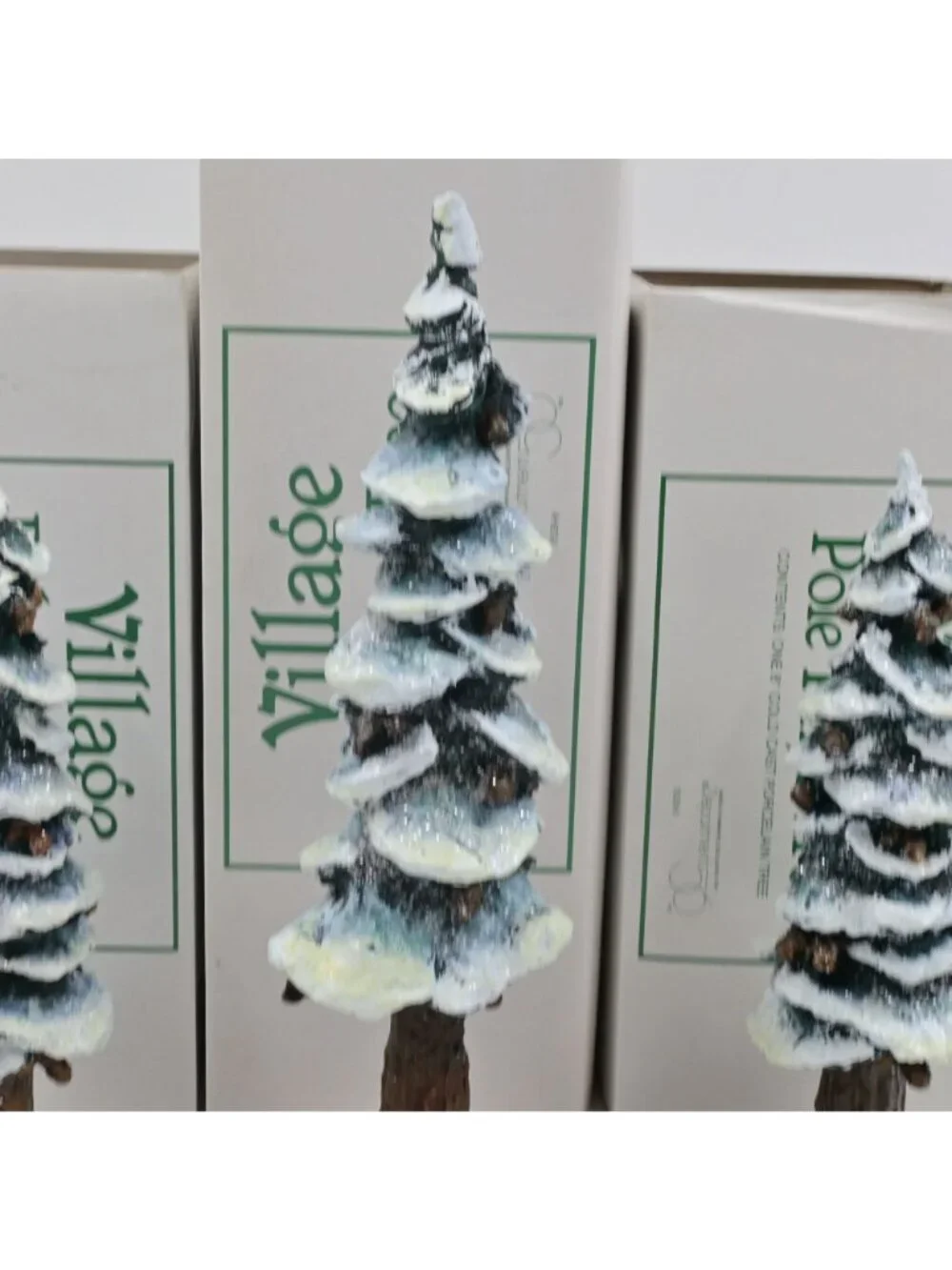 Department 56 Heritage Village Pole Pine Tree Porcelain Decor Set of 3 Boxed